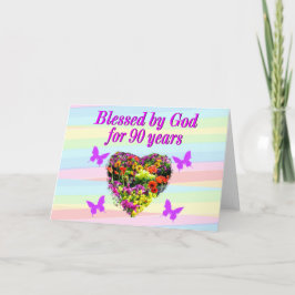 PAARSE BLOEMEN 90E ZEGENINGEN VERJAARDAG KAART