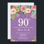 Paarse Bloemen 90ste Verjaardag Uitnodiging<br><div class="desc">Paarse Bloemen 90ste Verjaardag Uitnodiging voor Vrouwen. Waterverf bloemen. Paarse Lila Lavendel Violet achtergrond. Roze, geel, Oranje, Paarse bloem. Verjaardag voor volwassenen. 13e 15e 16e 18e 20e 21e 30e 40e 50e 60e 70e 80e 90e 100e, Alle leeftijden. Voor verdere aanpassing klikt u op de knop "Aanpassen" en gebruikt u onze...</div>