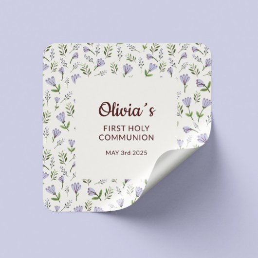 Paarse Bloemen Achtergrond Eerste Communie Vierkante Sticker