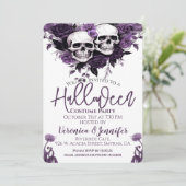 Paarse Bloemen Adult Halloween Party Kaart (Staand voorkant)
