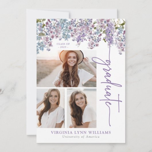 Paarse bloemen Afstuderen Aankondiging (Voorkant)