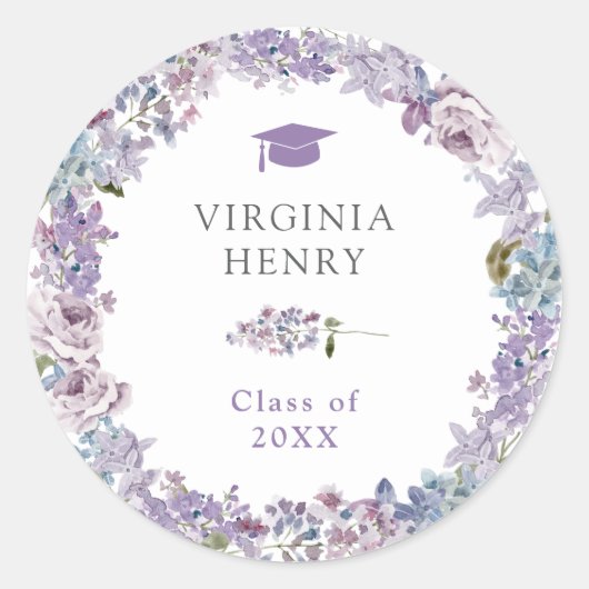 Paarse Bloemen Afstuderen Sticker (Voorkant)