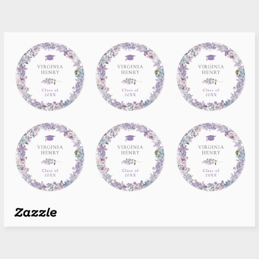 Paarse Bloemen Afstuderen Sticker (Vel)
