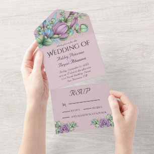 Paarse Bloemen All In One Trouw Uitnodiging