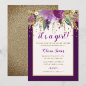 Paarse Bloemen Amethist Baby shower Uitnodiging (Voorkant / Achterkant)