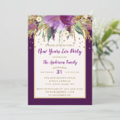 Paarse Bloemen Amethist Nieuwjaarsfeest Kaart (Staand voorkant)