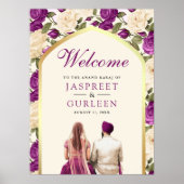 Paarse Bloemen Anand Karaj Bruiloft Welkomstbord Poster (Voorkant)