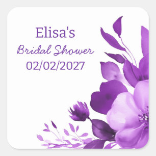 Paarse Bloemen Aquarel Huwelijksfeest op Maat Vierkante Sticker