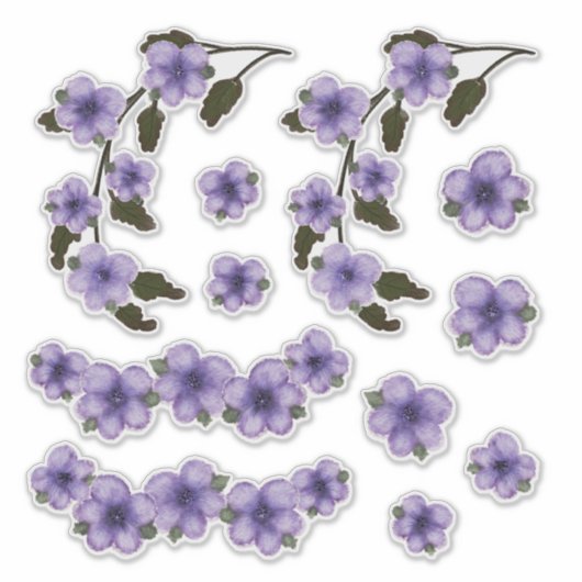Paarse Bloemen Aquarel Schilderij Sticker (Voorkant)