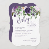 Paarse Bloemen Baby Meisje Douche Bracket Kaart (Voorkant / Achterkant)