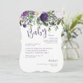 Paarse Bloemen Baby Meisje Douche Bracket Kaart (Staand voorkant)