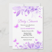 Paarse Bloemen Baby Meisje Vlinder Baby shower Kaart (Voorkant)