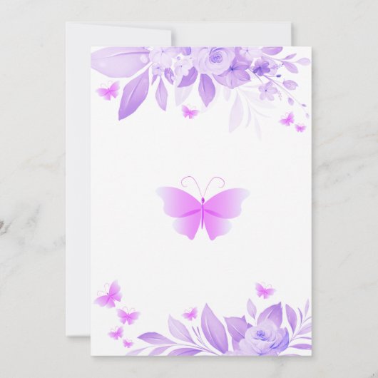 Paarse Bloemen Baby Meisje Vlinder Baby shower Kaart (Achterkant)