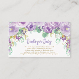 Paarse Bloemen Baby shower Breng een Boek Informatiekaartje