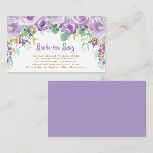 Paarse Bloemen Baby shower Breng een Boek Informatiekaartje (Voorkant / Achterkant)