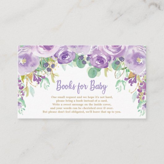 Paarse Bloemen Baby shower Breng een Boek Informatiekaartje (Voorkant)