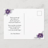 Paarse Bloemen baby shower Dankjewel Briefkaart (Achterkant)