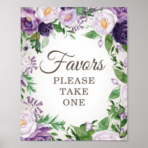 Paarse bloemen baby shower gunsten neem er een poster