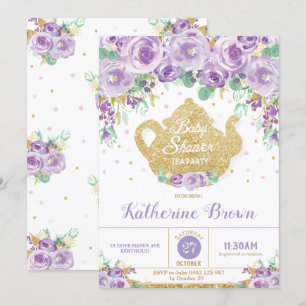 Paarse Bloemen Baby shower Tea Party Baby Meisje Kaart