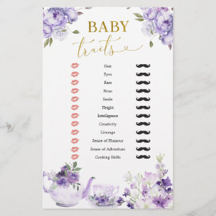 Paarse Bloemen Baby shower Tea Party Baby trekjes