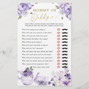 Paarse Bloemen Baby shower Tea Party Mama of Papa