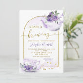 Paarse Bloemen Baby shower Tea Party Uitnodiging (Staand voorkant)