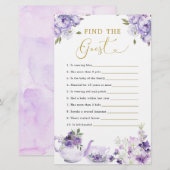 Paarse Bloemen Baby shower Tea Party Vind de gast (Voorkant / Achterkant)