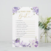 Paarse Bloemen Baby shower Tea Party Vind de gast (Staand voorkant)