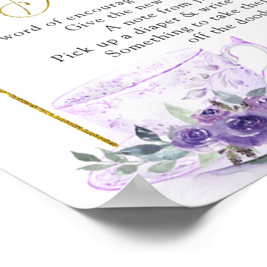 Paarse Bloemen Baby shower Thee Late Night Luier Poster (Hoek)