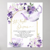 Paarse Bloemen Baby shower Thee Late Night Luier Poster (Voorkant)