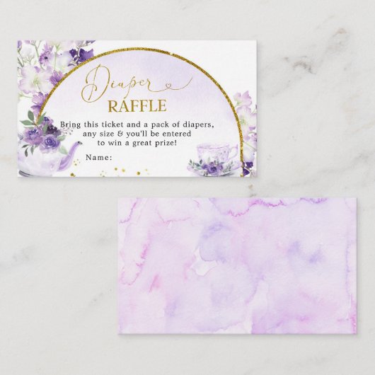 Paarse Bloemen Baby shower Thee Luier Raffle Kaart (Voorkant / Achterkant)