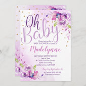 Paarse Bloemen Baby shower uitnodiging (Voorkant / Achterkant)