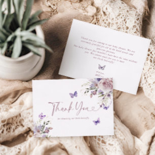 Paarse Bloemen Baby showers Vlinder Dank je kaart