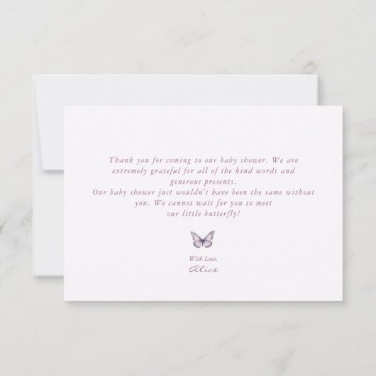 Paarse Bloemen Baby showers Vlinder Dank je kaart (Achterkant)