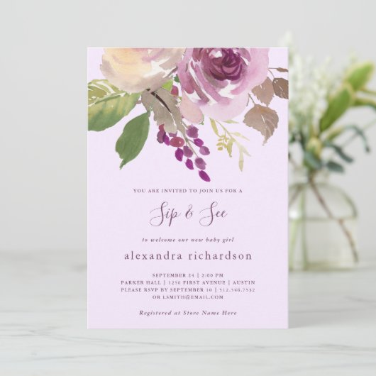  paarse bloemen | Baby Sip en See Kaart (Staand voorkant)