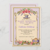 Paarse Bloemen  Baby Tea Party Theepot Uitnodigen Kaart (Voorkant / Achterkant)