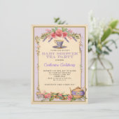 Paarse Bloemen  Baby Tea Party Theepot Uitnodigen Kaart (Staand voorkant)