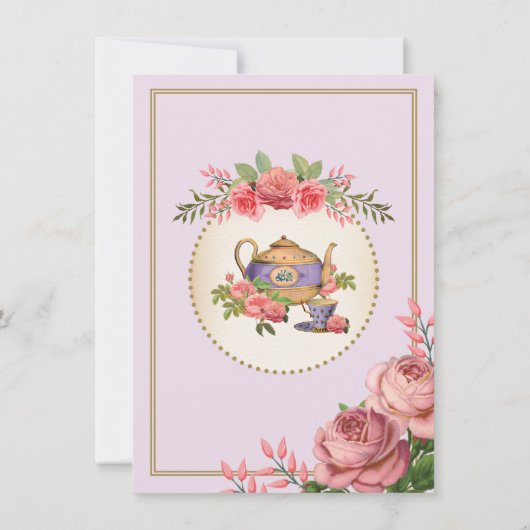 Paarse Bloemen Baby Tea Party Theepot Uitnodigen Kaart (Achterkant)