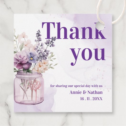 Paarse Bloemen Bedankt Bericht Trouwfeest Bedankjes Labels (Achterkant)