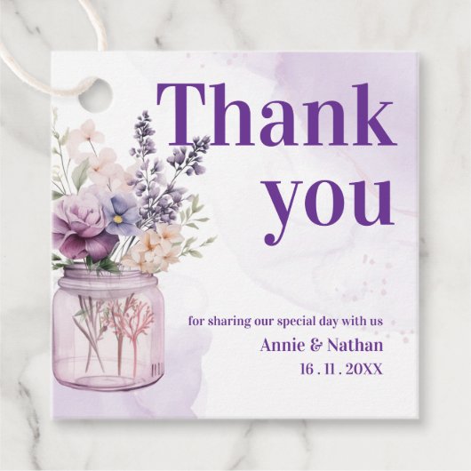 Paarse Bloemen Bedankt Bericht Trouwfeest Bedankjes Labels (Voorkant)