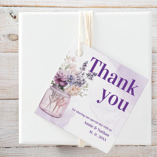 Paarse Bloemen Bedankt Bericht Trouwfeest Bedankjes Labels