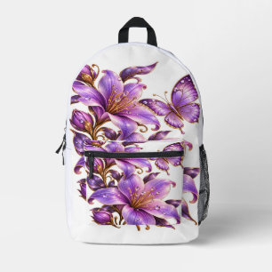 Paarse bloemen bedrukte rugzak