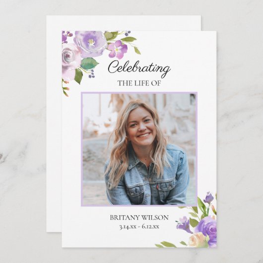 Paarse Bloemen Begrafenis Overlijdensvolgorde Programmakaart (Voorkant / Achterkant)