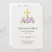 Paarse Bloemen Begrafenis Viering van het Leven Programmakaart (Voorkant / Achterkant)