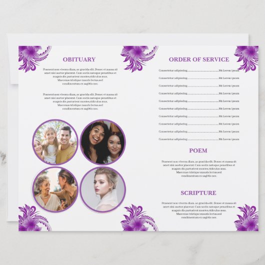Paarse Bloemen Begrafenisprogramma Sjabloon (Achterkant)