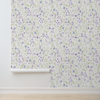 Paarse Bloemen Behang