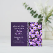 Paarse bloemen Bewaar de datum briefkaarten (Staand voorkant)
