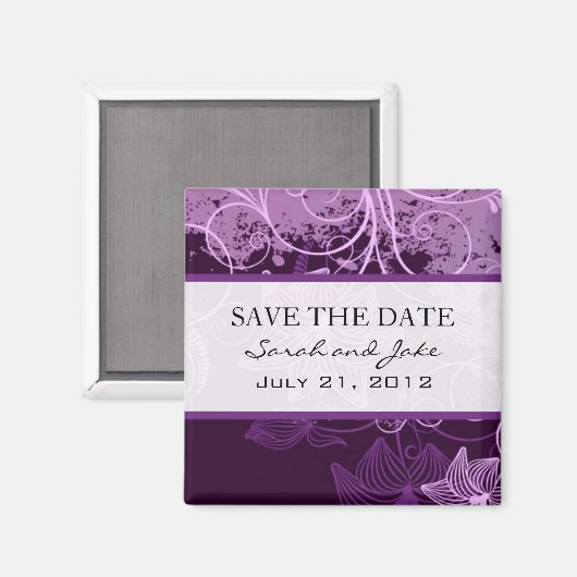 Paarse Bloemen Bewaar de datum Koelkast Magnet (Voorkant / Achterkant)