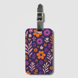 Paarse Bloemen Bladeren Bagage Label