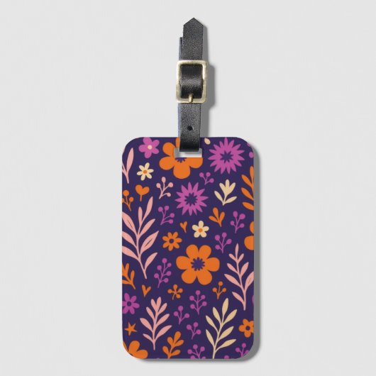Paarse Bloemen Bladeren Bagage Label (Voorkant (verticaal))